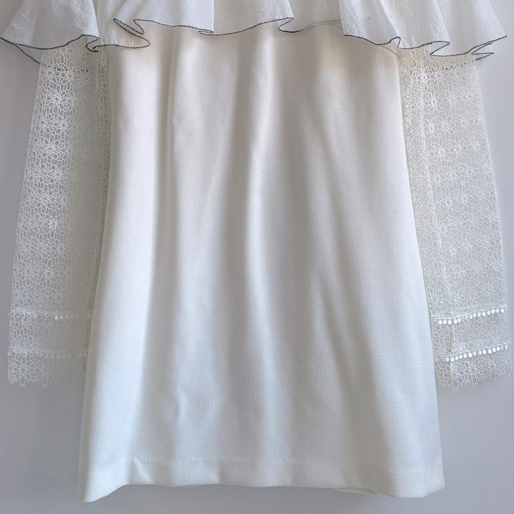 Self-Portrait Cream Lace Ruffle Mini Dress - Picture 4 of 16